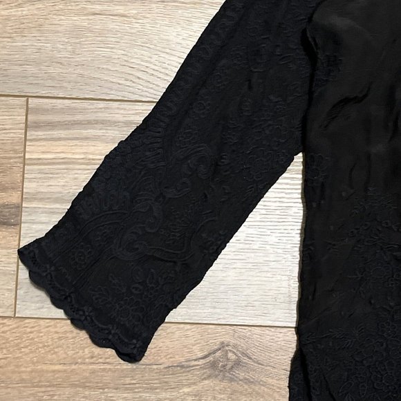 Johnny Was Antik Lace Collared Blouse SZ Small Long Sleeve Embroidered Black - Picture 3 of 14